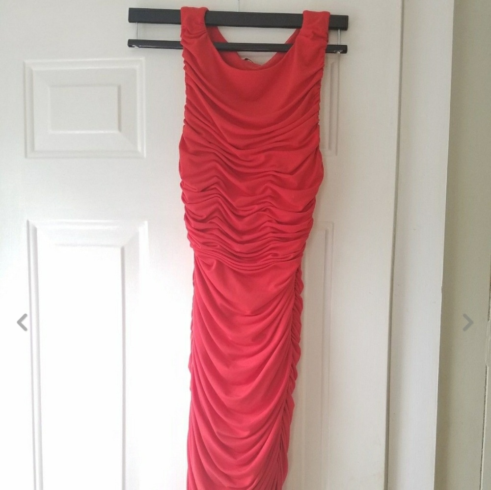 Calvin Klein Bright orange ruched sleeveless dress